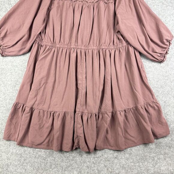 Torrid Mini Challis Ruffle Neck Shirt Dress Womens 3X Rose Taupe Pockets Lace - Picture 6 of 16